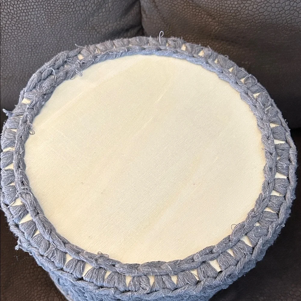Handmade Gray Crocheted Basket with Tan Wooden bottom